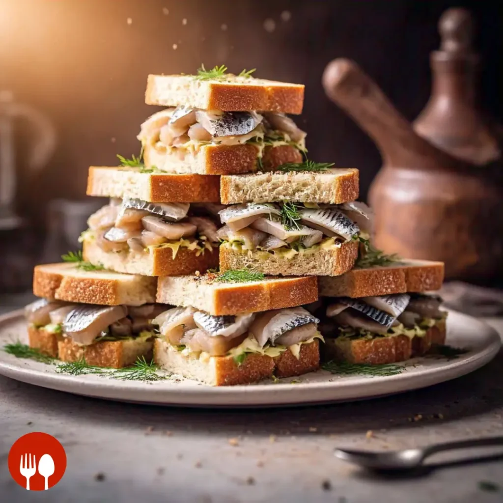 Matjesbrötchen sandwiches served on a plate with dill and pepper garnish.