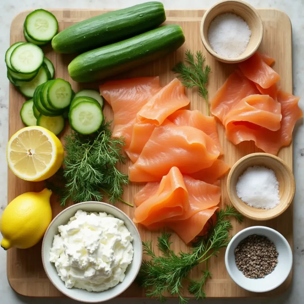 Chatelaine Smoked Salmon Rolls on Cucumber