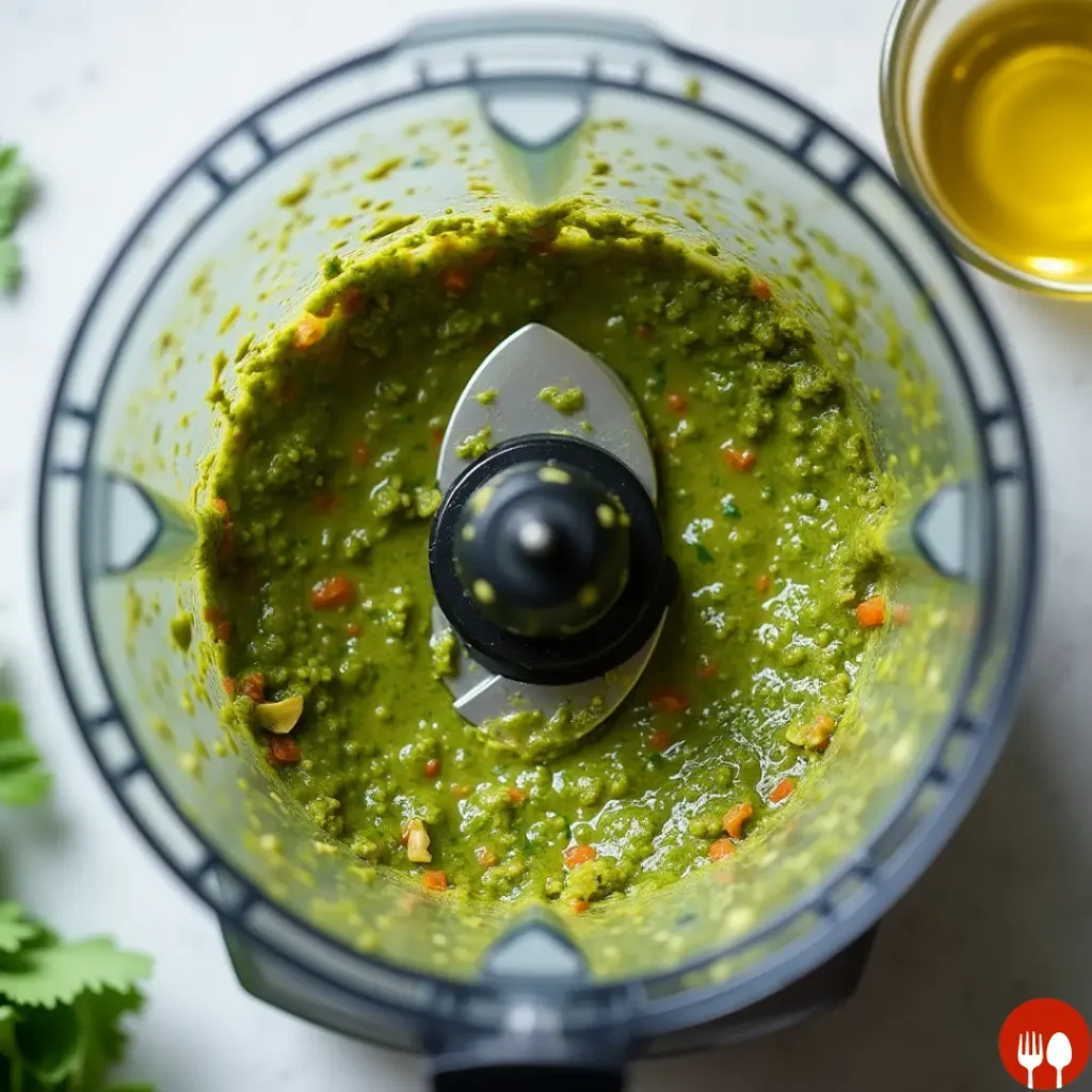 Red Pepper Sauce with Arugula Pistachio Pesto