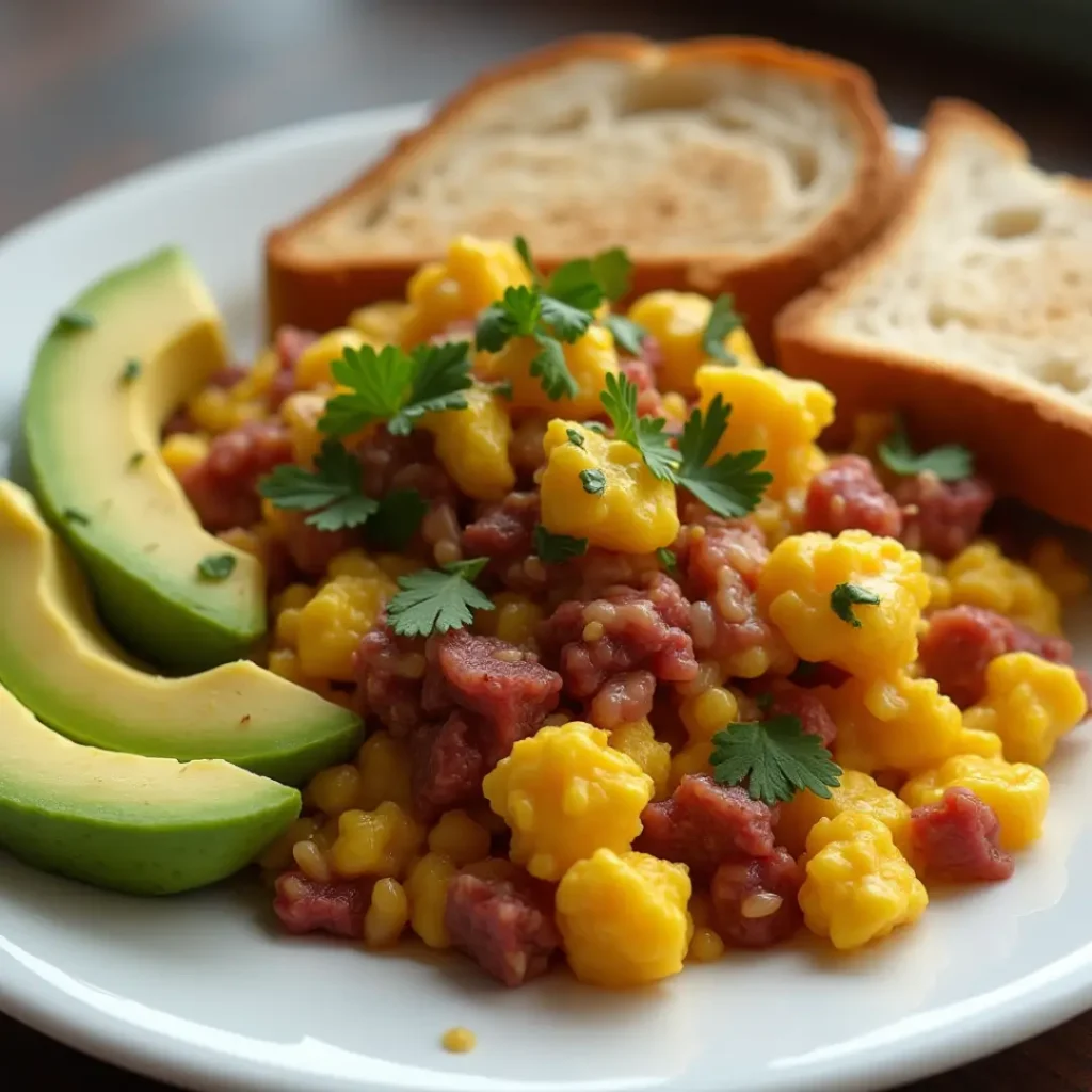 canned corn beef breakfast recipes with no potatoes, served